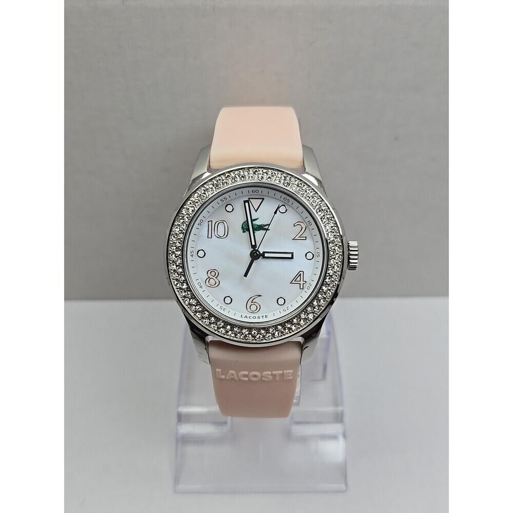 Lacoste Advantage 2000647 Mother Of Pearl Crystal Bezel Pink Watch New Battery